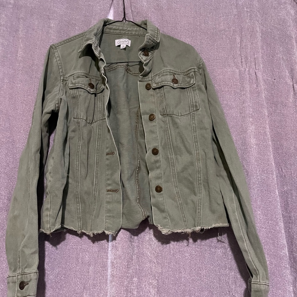 Mud Pie Green Jean Jacket Cropped Relaxed Fit